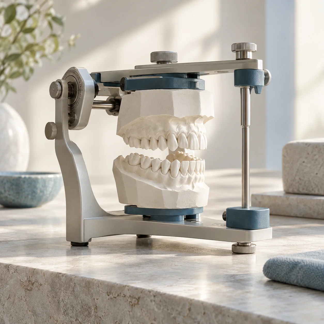 Illustration: Dental articulator holding upper and lower study casts