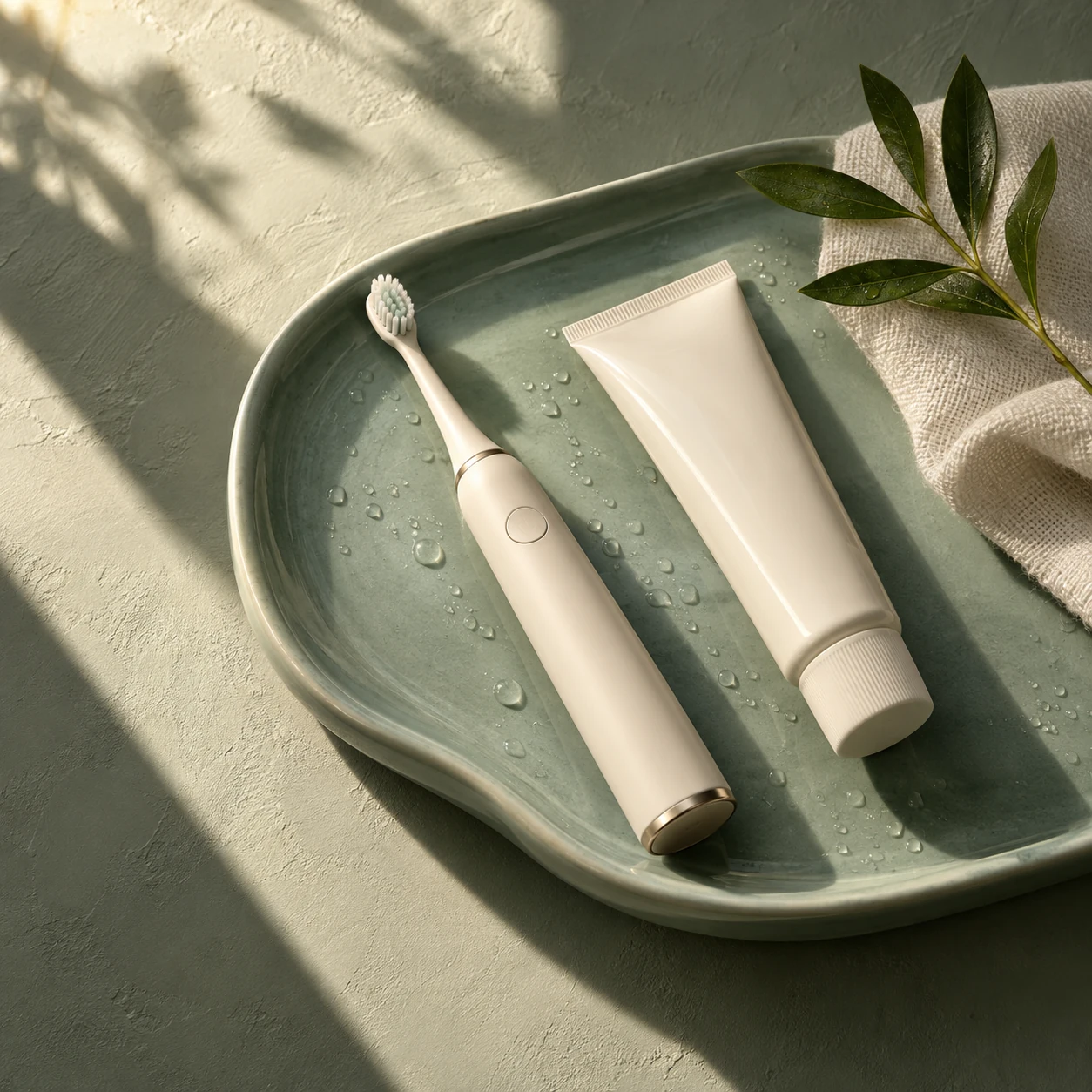 Conceptual oral-care still life with a toothbrush and toothpaste